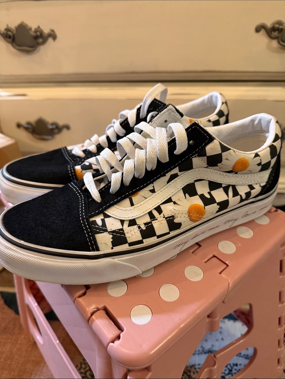 Vans Checker Daisy Old Skool Sneakers - Black/White with Yellow